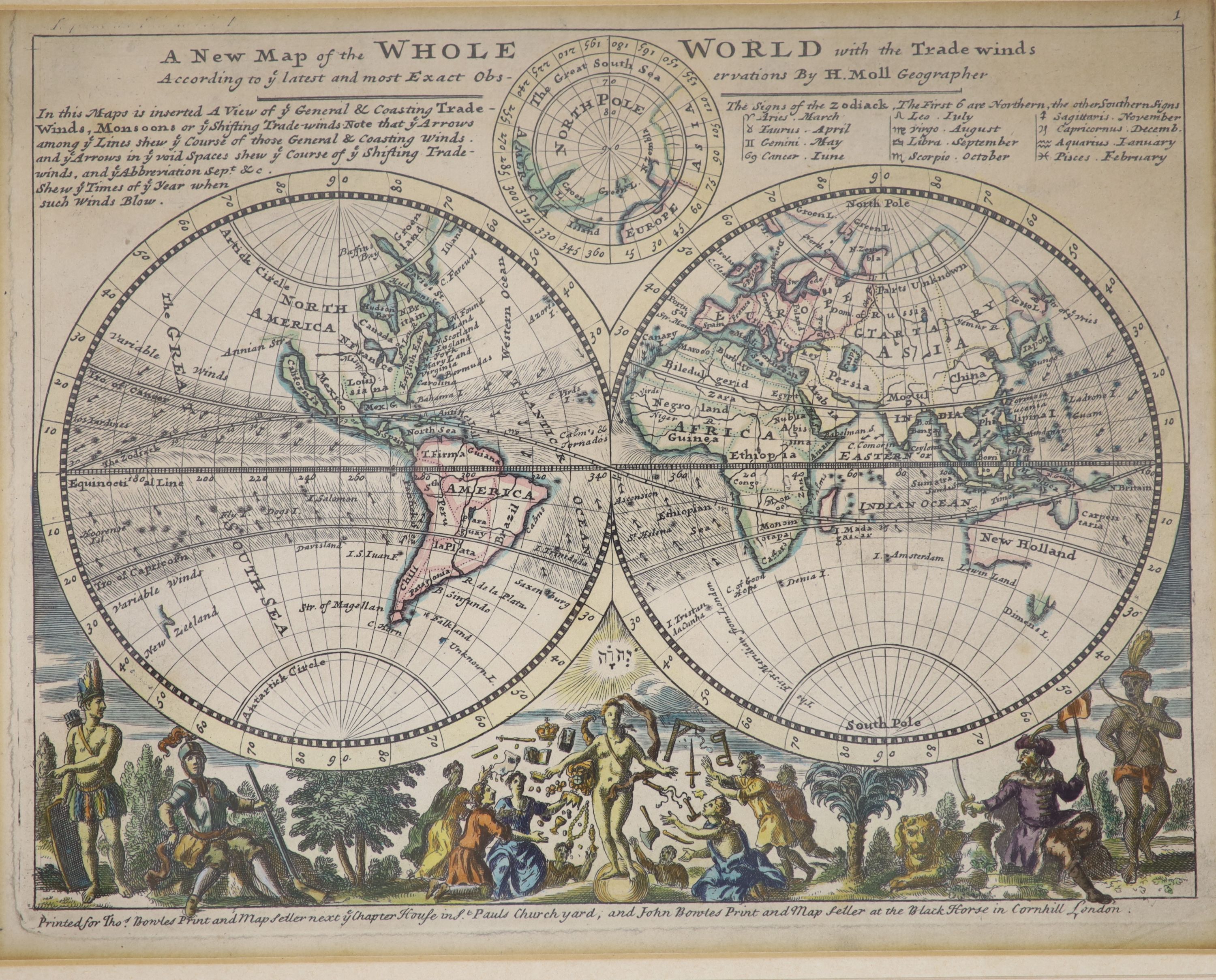 Thomas Bowles publ. after H. Moll, A New Map of the Whole World with the Trade Winds, 21 x 28cm